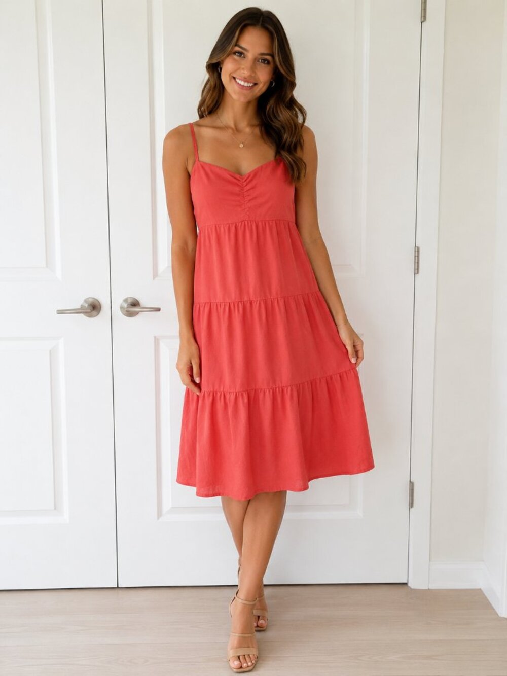 Old Navy Coral Tiered Spaghetti-Strap Dress size Small